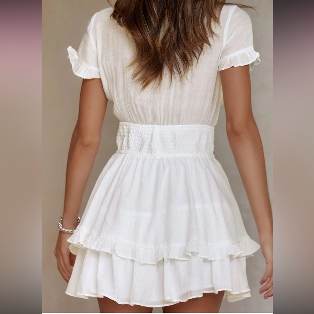 Tie-Front Mini Dress with Smocked Waist L - Picture 2 of 10